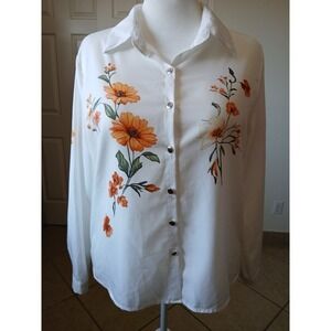 Women Shirt Blouse Top XL Long Sleeve Button Collared Office Business Formal